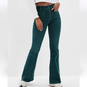 American Eagle Outfitters Super High-Rise Stretch Corduroy Flare 000 Teal